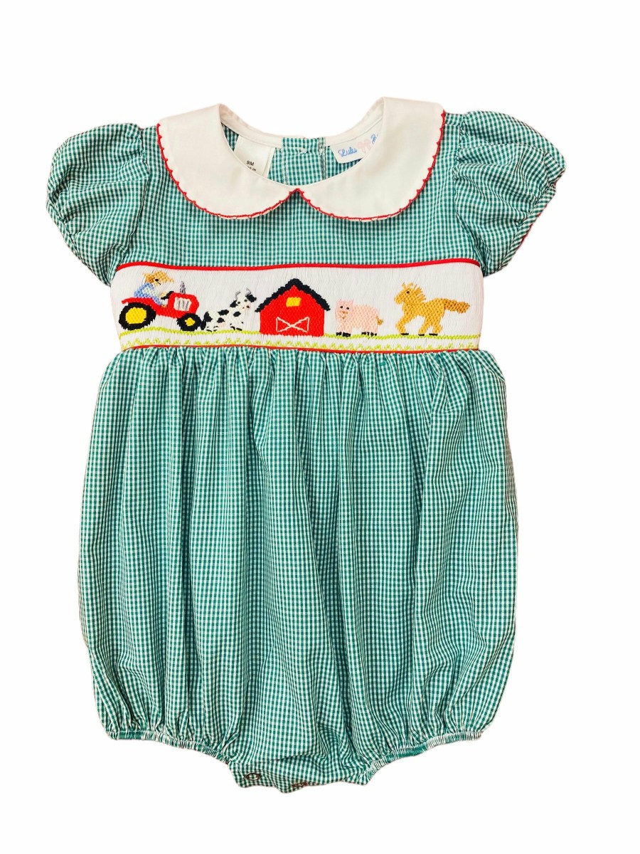 Little Girls (0-2 Years) | * Rosie Green Gingham Smocked Waist Farm Bubble Lulu-Bebe Top Sellers Grn