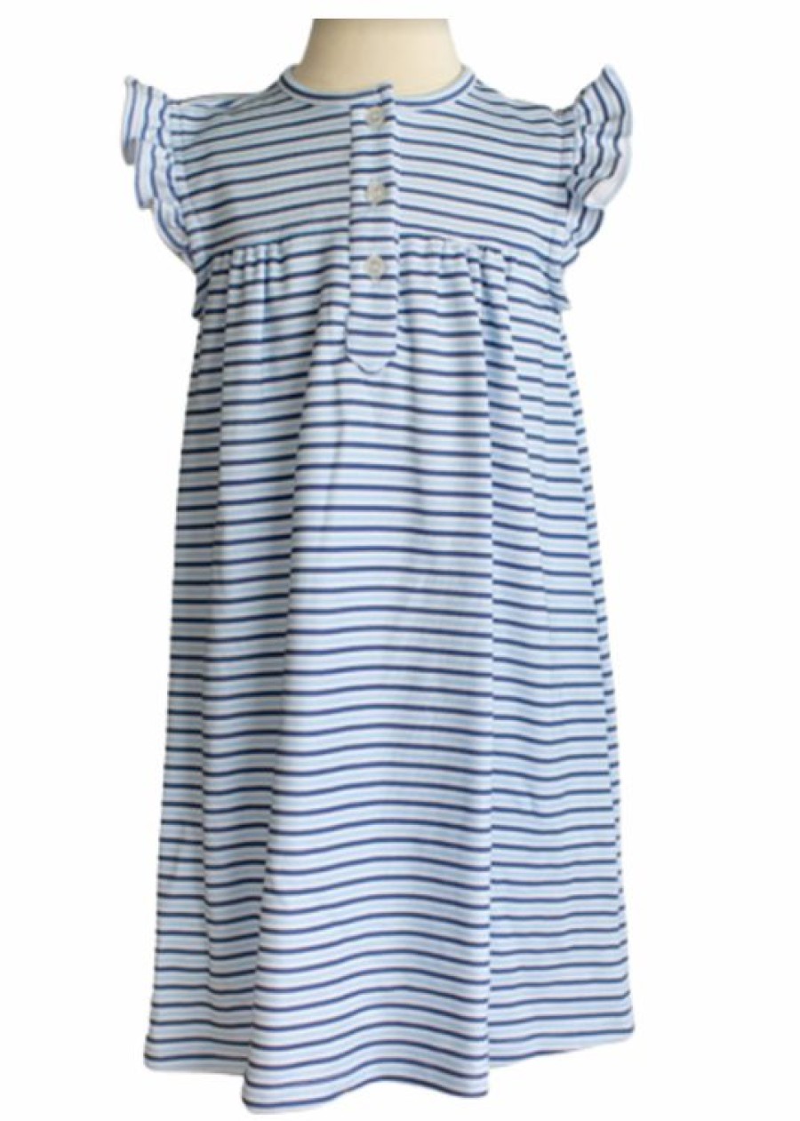 Little Girls (0-2 Years) | * Peggy Green Sleeveless Knit Button Dress Light Blue & Marine Blue Stripe High Quality Lbbl