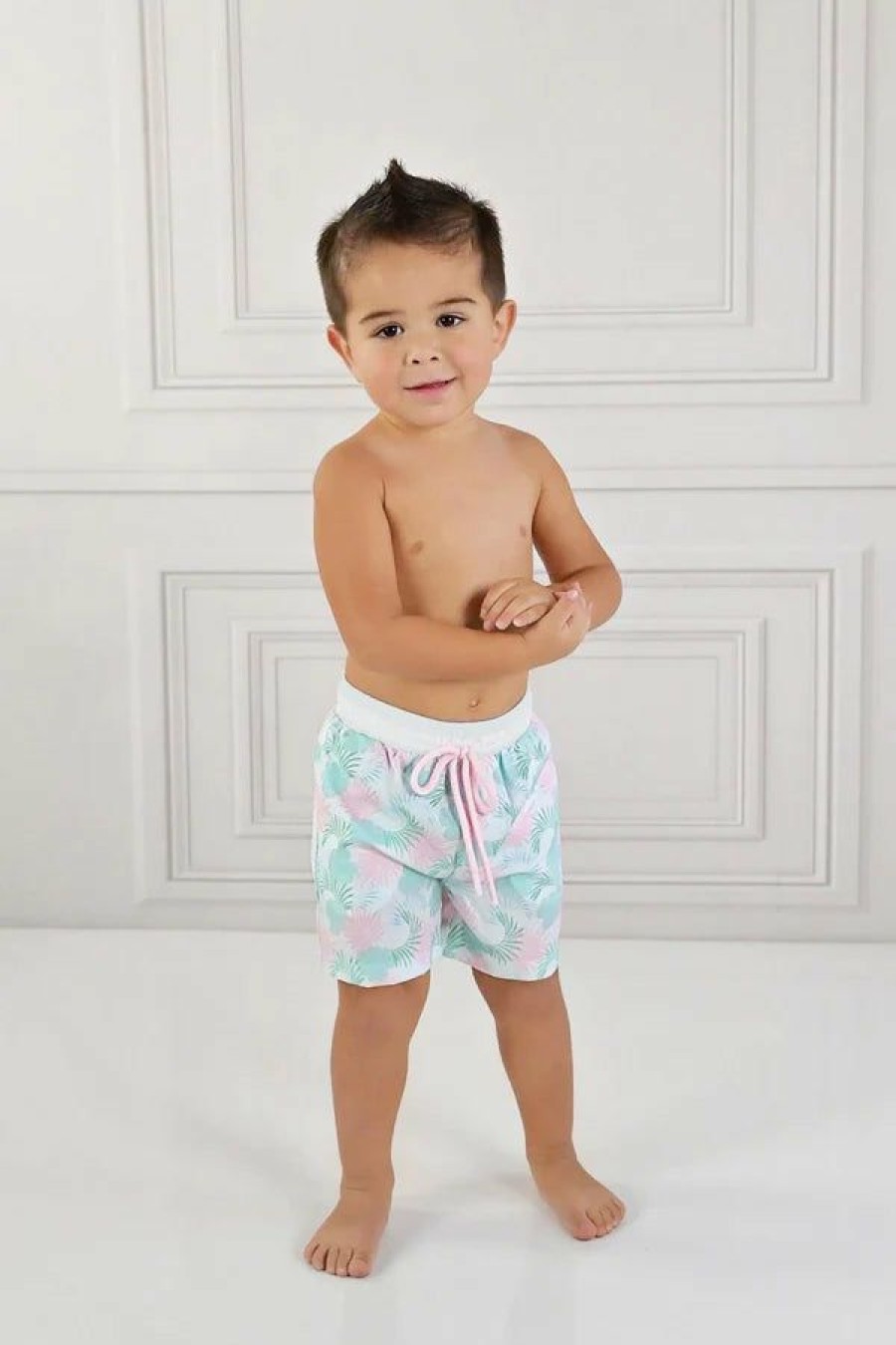 Swim | * Pink And Aqua Palm Swim Trunks Swoon Baby Clothing Best Sale Pkaq