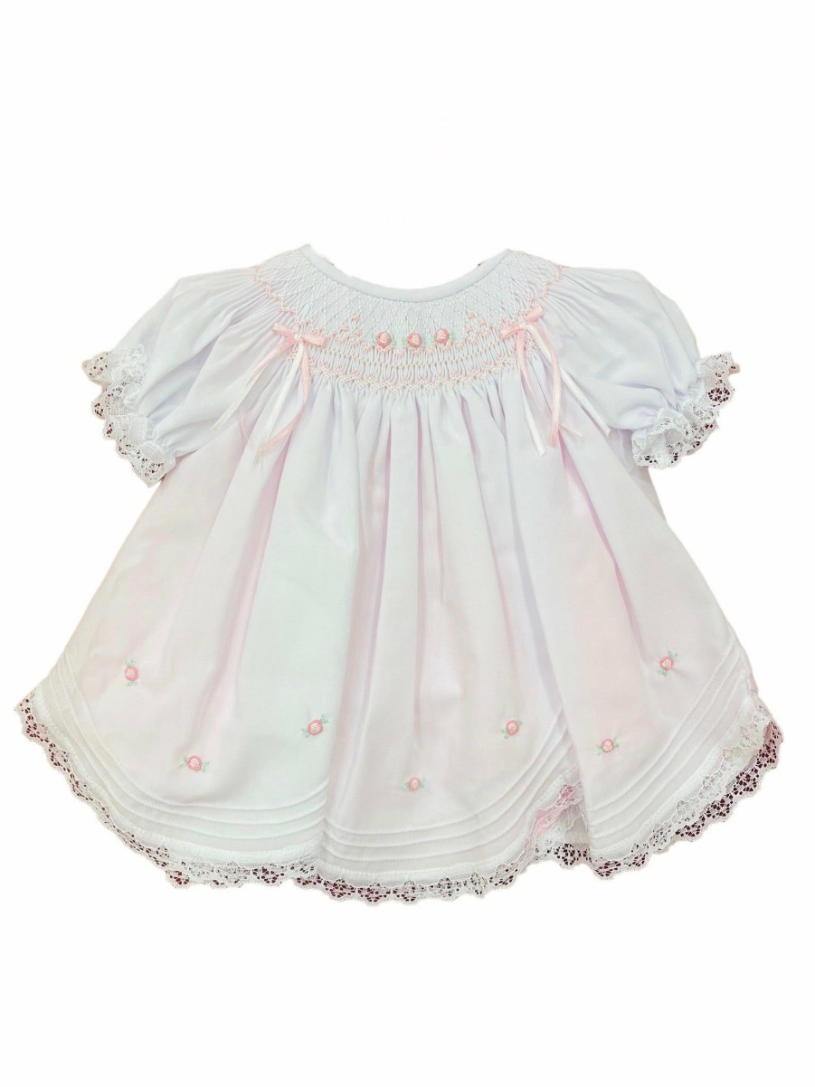 Little Girls (0-2 Years) | * White And Pink Bishop Smocked Dress Wilbeth Fashionable Whpk