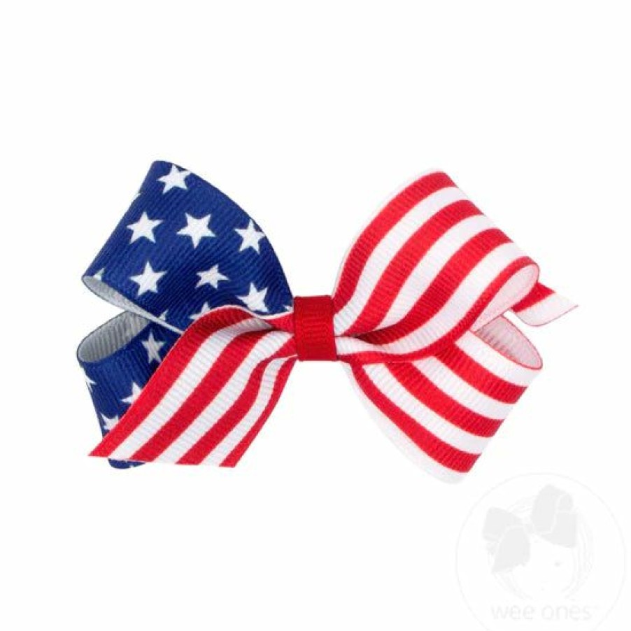 Gifts & Accessories | * Mini Patriotic Stars And Stripes Printed Girls Hair Bow Wee Ones Cheaper Rwb