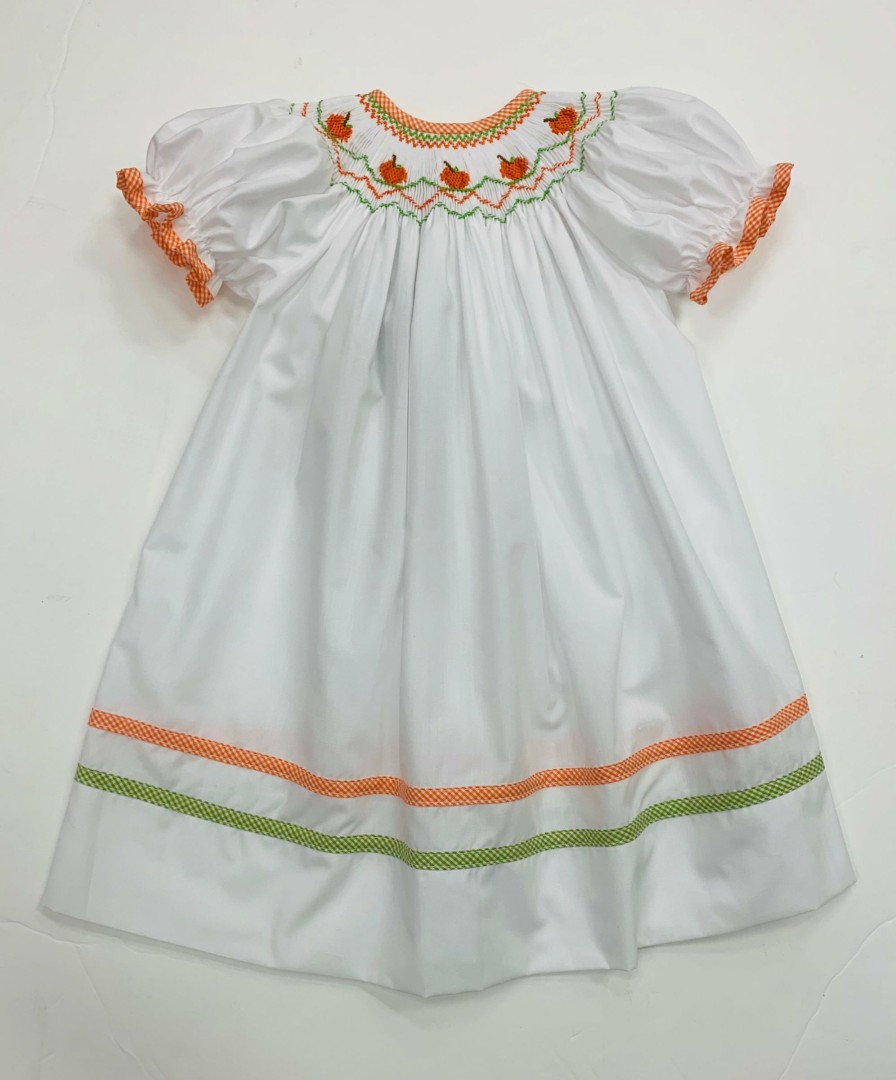 Little Girls (0-2 Years) | * Lulu Bebe Emma Pumpkin Smocked Bishop Dress Lulu-Bebe Online Discount Wht