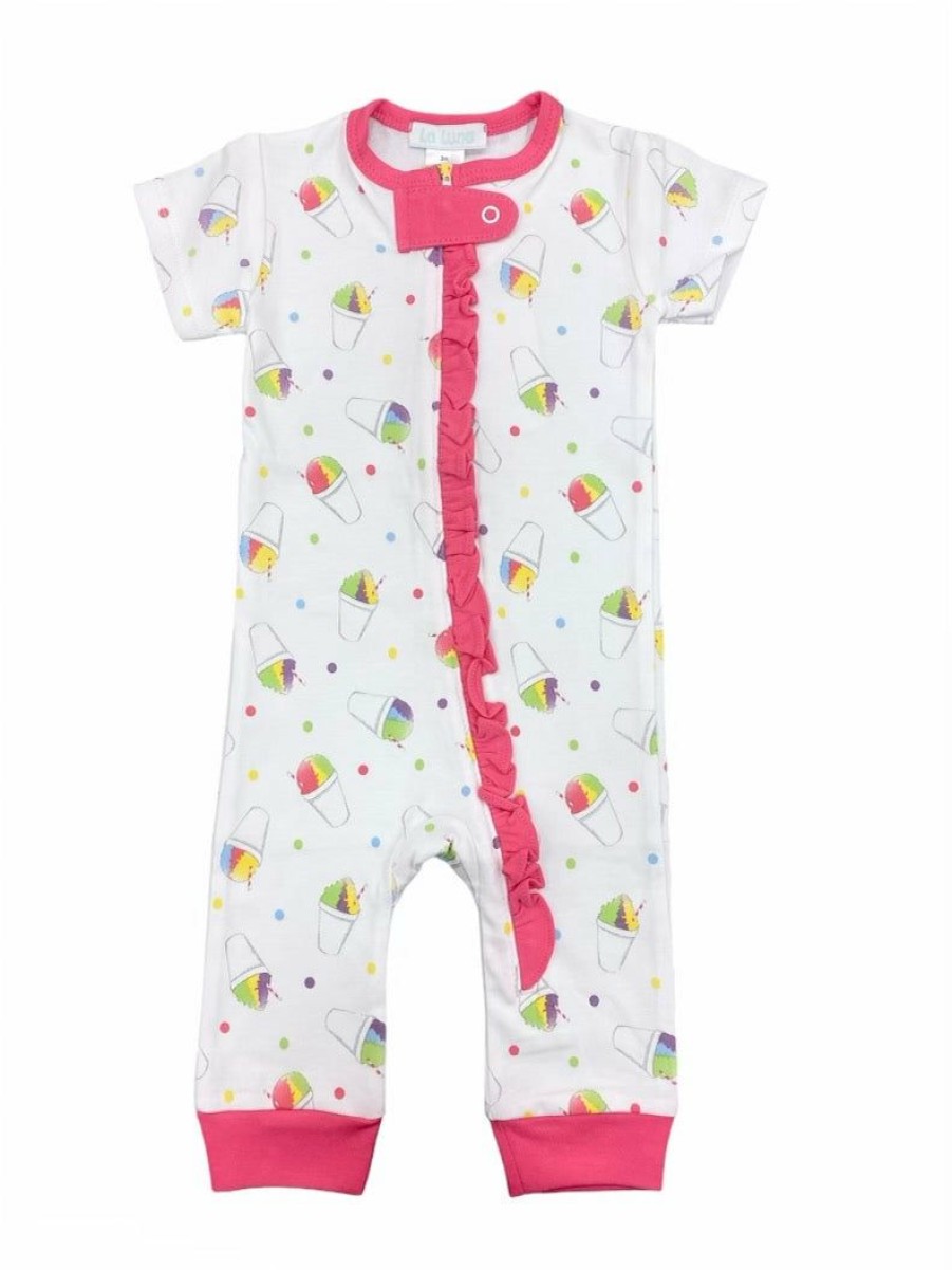 Little Girls (0-2 Years) | * La Luna Snowball Footless Zip Pajama With Pink Trim Unique Mult