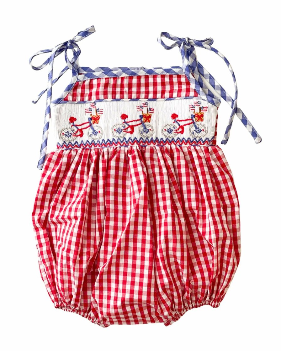 Little Girls (0-2 Years) | * Lulu Bebe Patriotic Bicycles Smocked Sunbubble Lulu-Bebe Outlet Red