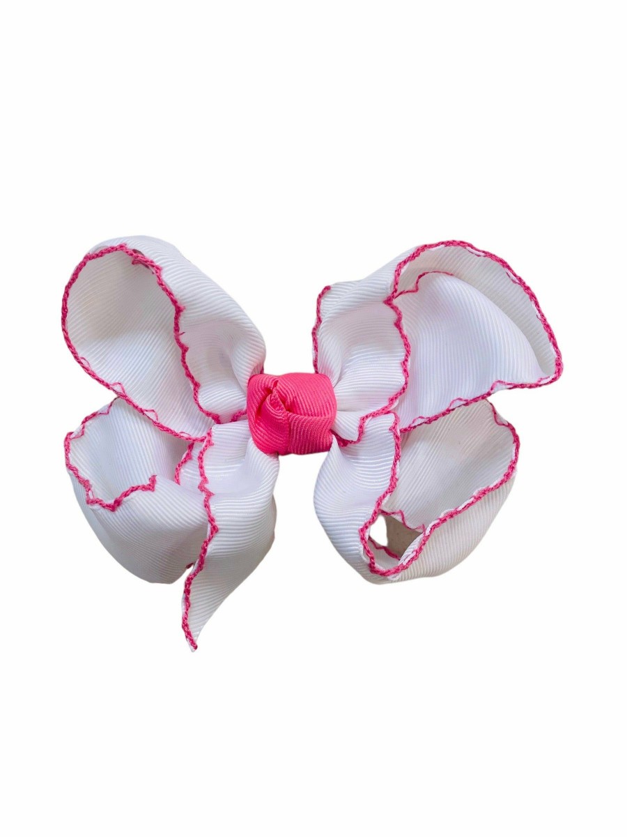 Gifts & Accessories | * Crochet Edge Bow White And Hot Pink Beyond Creations Closeout Sale Whpk