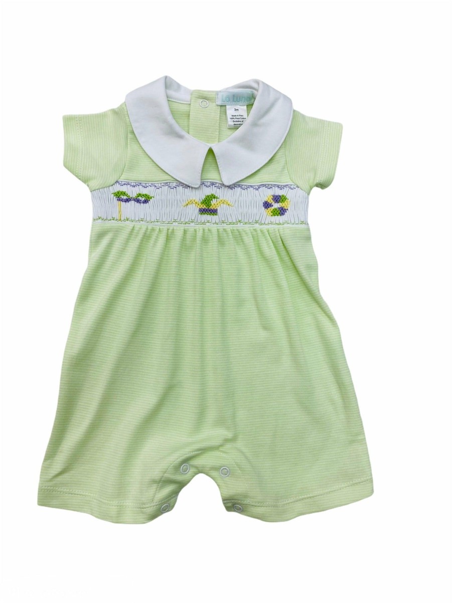 Little Boys (0-2 Years) | * La Luna Smock Mardi Gras Romper Best Sale Grn