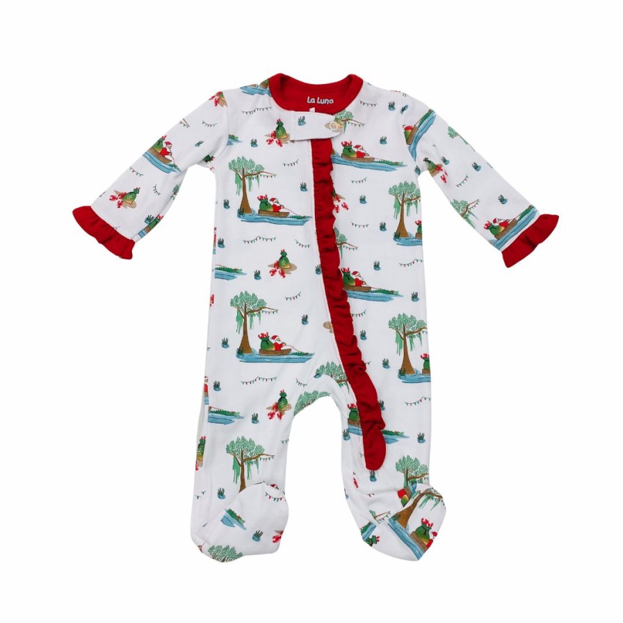 Little Girls (0-2 Years) | * La Luna Santa On The Bayou Ruffle Footie Zipper Pajama Special Style Xmas