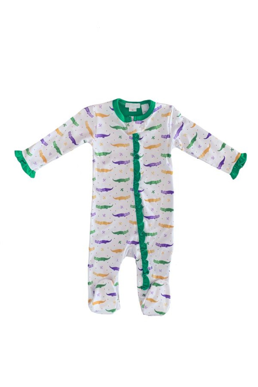 Little Girls (0-2 Years) | * La Luna Mardi Gras Gator Ruffle Footie Pajama Best Price Mult