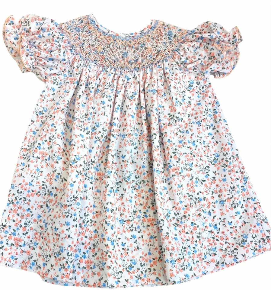 Little Girls (0-2 Years) | * Emma Pink & Blue Floral Smocked Bishop Dress Lulu-Bebe Quick Delivery Mult