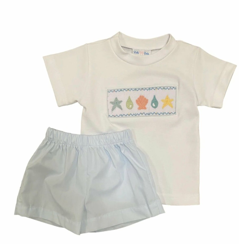 Baby Boys | * Lulu Bebe Smocked Seashell Short Set Lulu-Bebe Top Sell Whlb