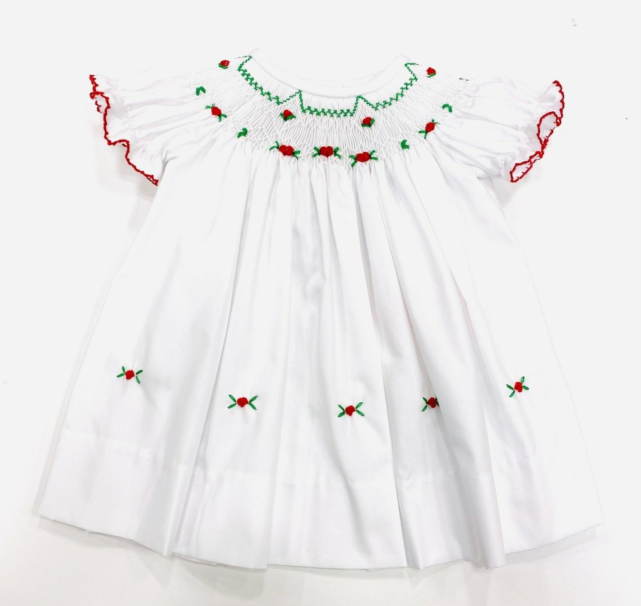 Little Girls (0-2 Years) | * Emma Smock Christmas Bishop Dress Lulu-Bebe Wholesale Wht