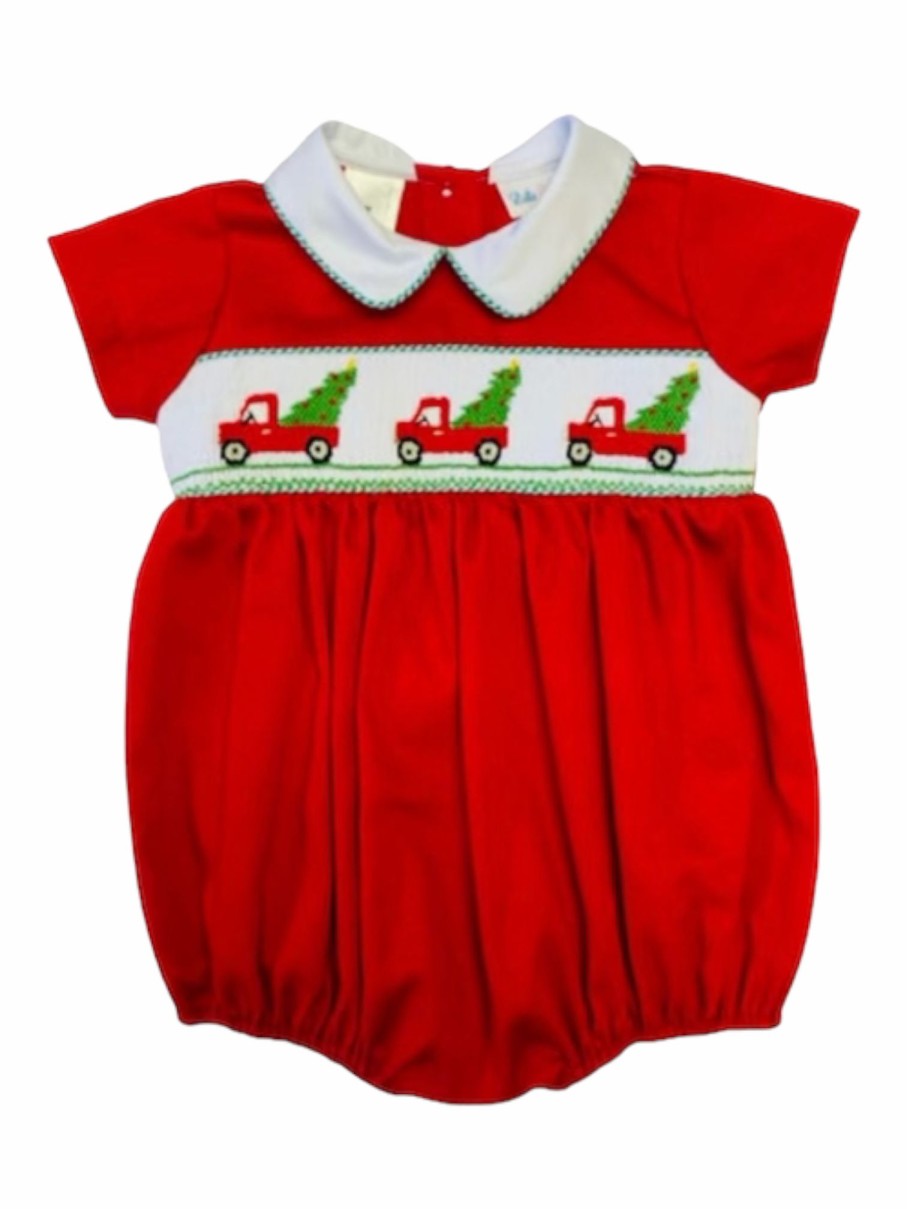 Little Boys (0-2 Years) | * Lulu Bebe Christmas Truck Smocked Boy Bubble Lulu-Bebe Top Selling Red