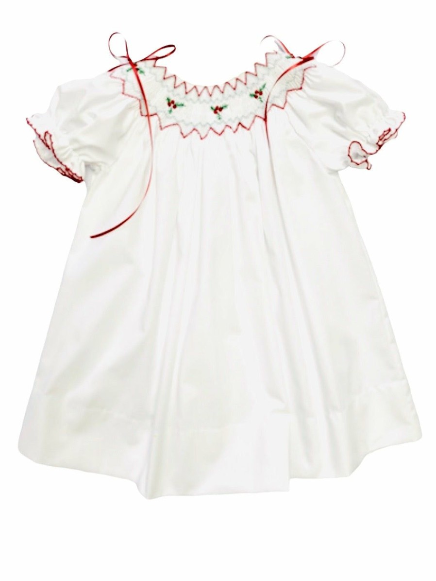 Little Girls (0-2 Years) | * Emma Smocked Holiday Bishop Dress Lulu-Bebe Sale Wht