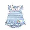 Little Girls (0-2 Years) | * Blue Stripe Knit Romper With Cherries And Flowers Florence Eiseman Outlet Sale Blwh