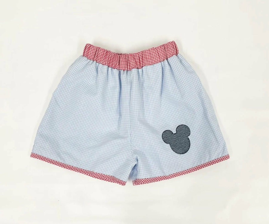 Little Boys (0-2 Years) | * Lulu Bebe Blue Gingham Mickey Mouse Embroidered Shorts Lulu-Bebe Sale Online Lblu