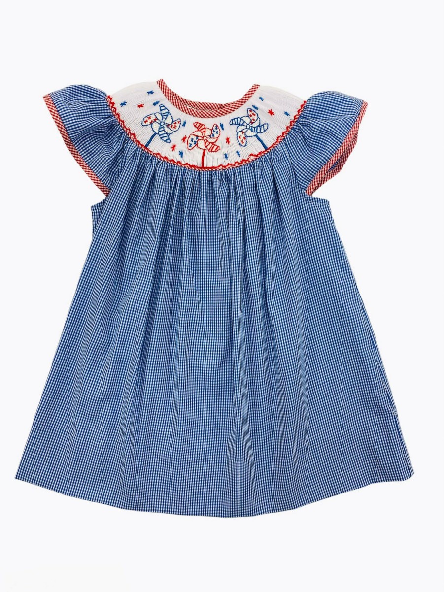 Little Girls (0-2 Years) | * Emma Pinwheel Smocked Bishop Blue Dress Lulu-Bebe Good Quality Royl