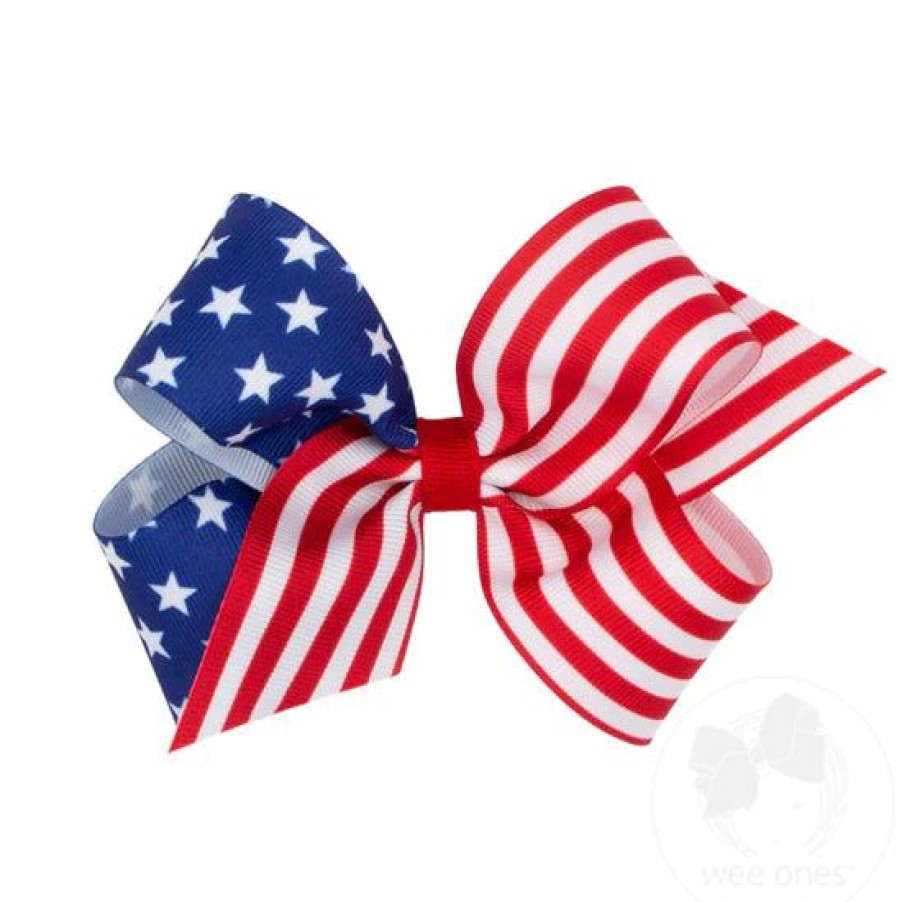 Gifts & Accessories | * Medium Patriotic Stars And Stripes Printed Girls Hair Bow Wee Ones Premium Rwb