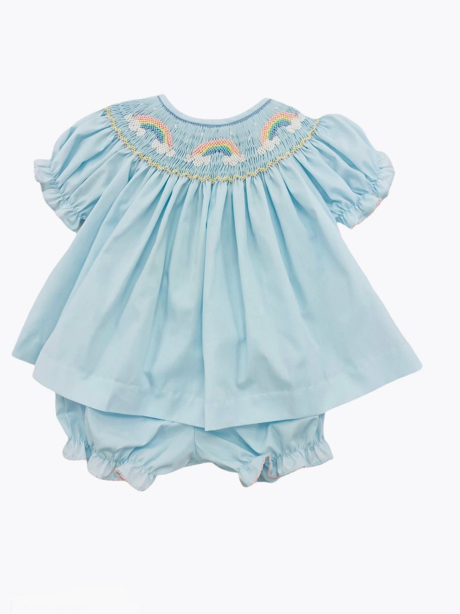 Little Girls (0-2 Years) | * Lulu Bebe Emma Rainbow Smocked Bloomer Set Lulu-Bebe Discount Store Aqua