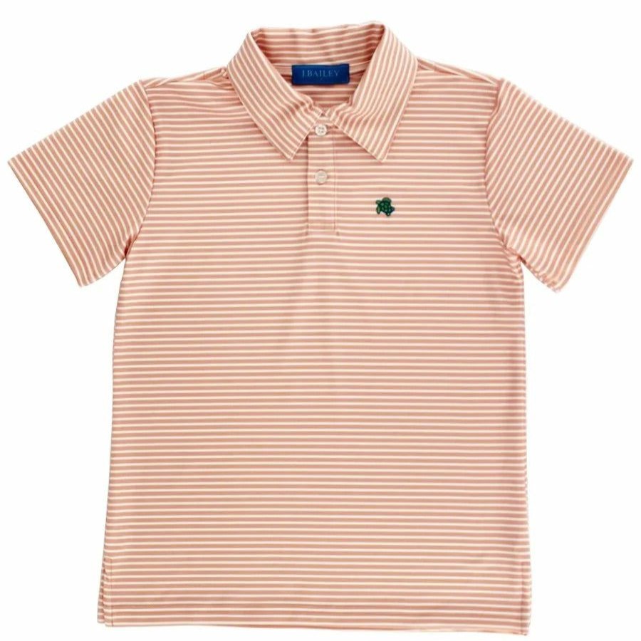 Bailey Boys | * Henry Performance Short Sleeve Stripe Polo- Coral/White Bailey Boys Premium Crlw